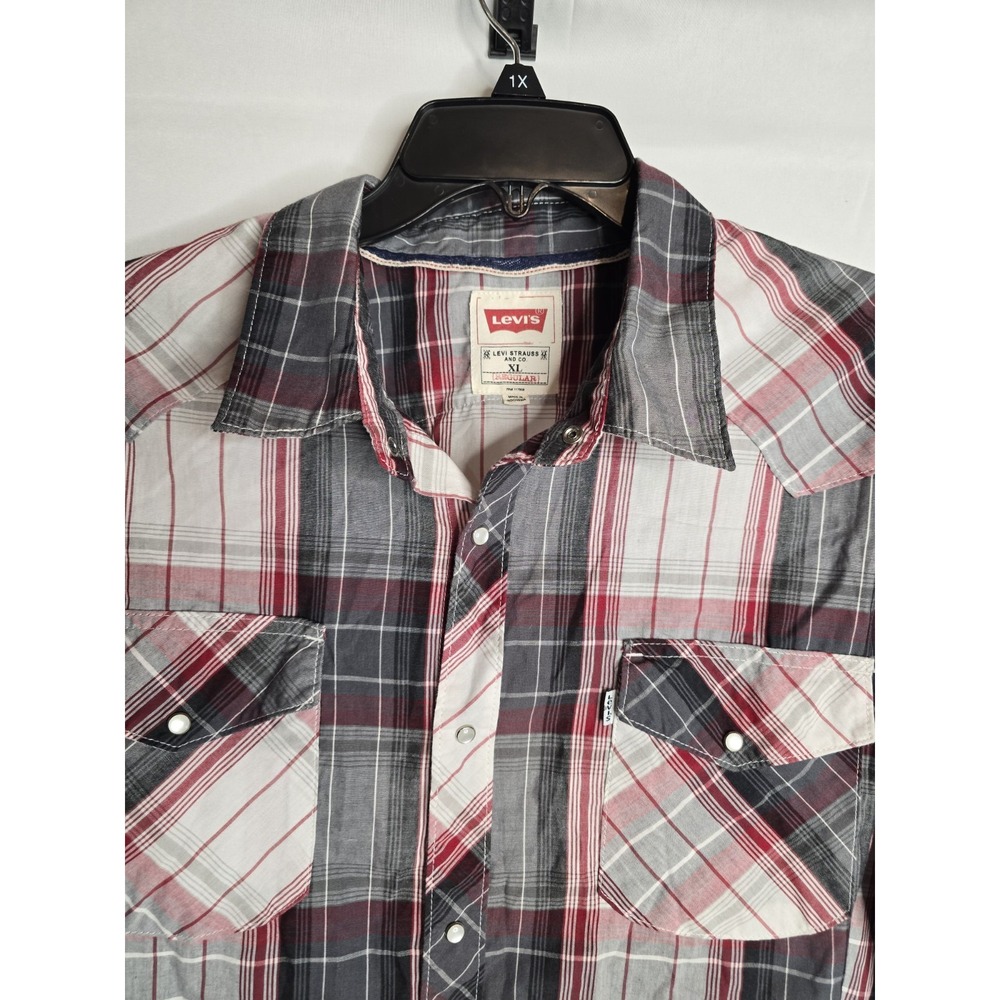 Mens Levis Modern Fit Plaid Long Sleeve Western Pearl Snaps Shirt Size XL
